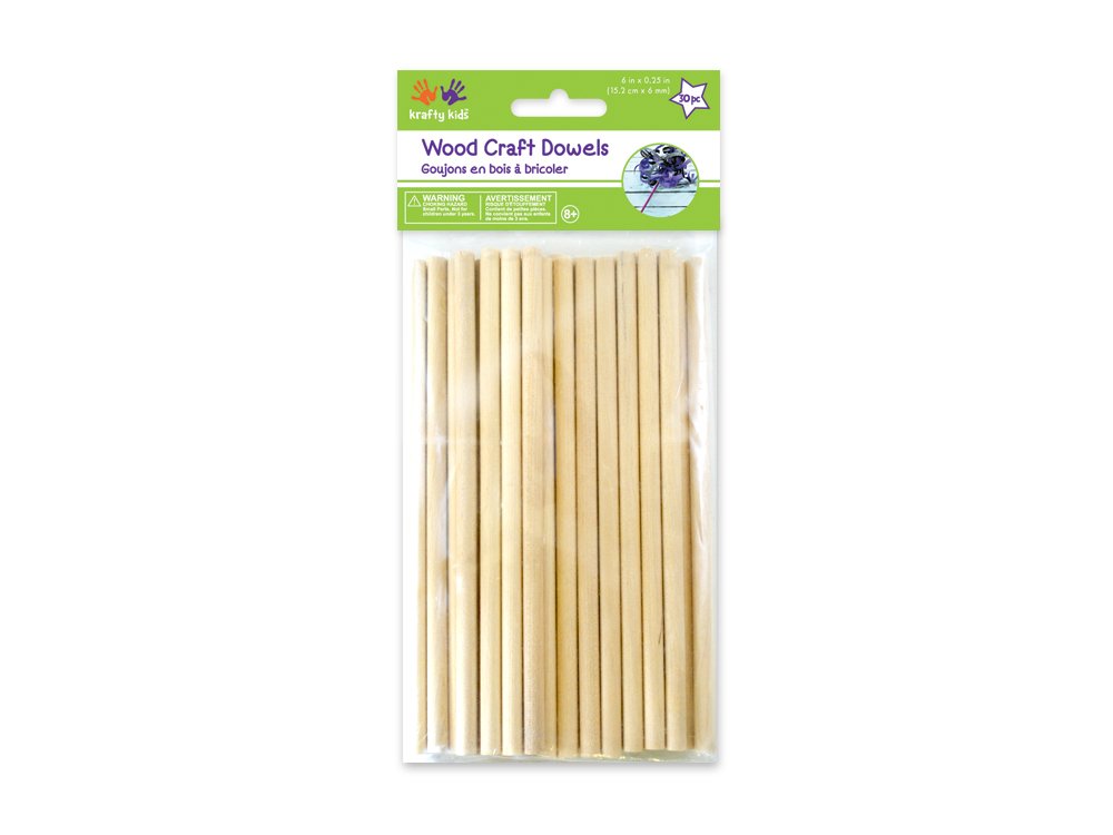 Multicraft Imports Krafty Kids 491950 CW532 Craftwood Natural Dowel, 0.25in by 6in, 30-Piece