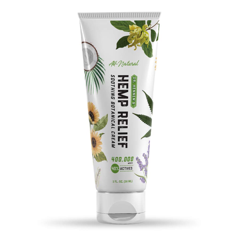 Dr. Hennen's Hemp Relief Cream for Muscles, Joints and Back, Extra Strength 400,000 mcg 40% Actives with Shea Butter, Sunflower, Aloe Vera, Peppermint, Frankincense, Lavender, More Essential Oils