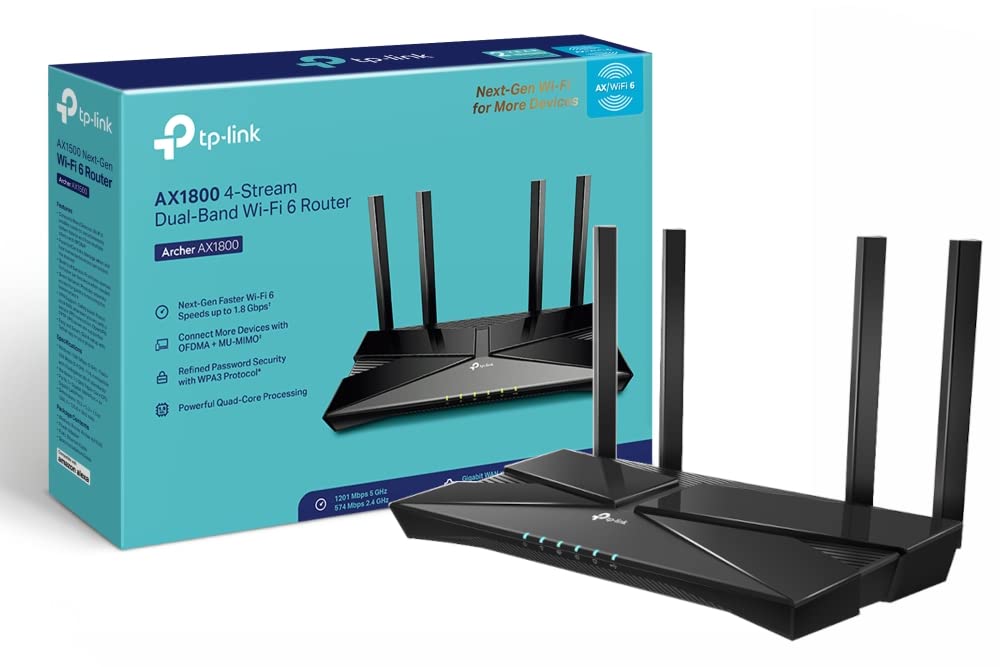 TP-Link Next-Gen Wi-Fi 6 AX1800 Mbps Gigabit Dual Band Wireless Router, OneMesh Supported, Dual-Core CPU, Ideal for Gaming Xbox/PS4/Steam and 4K, WPA3 Security (Archer AX1800), packaging may vary