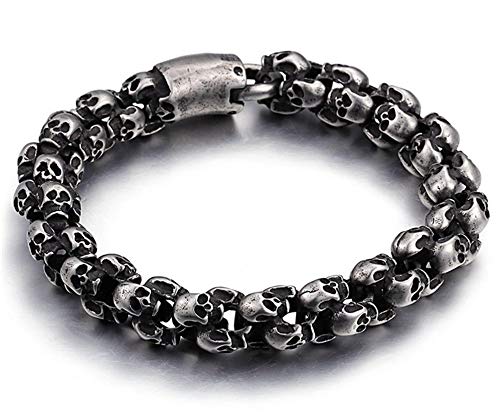 Skull Bracelet - BLACKSTATIC Collection - Premium Men's Vintage Punk Stainless Steel Biker Skull Bracelet.