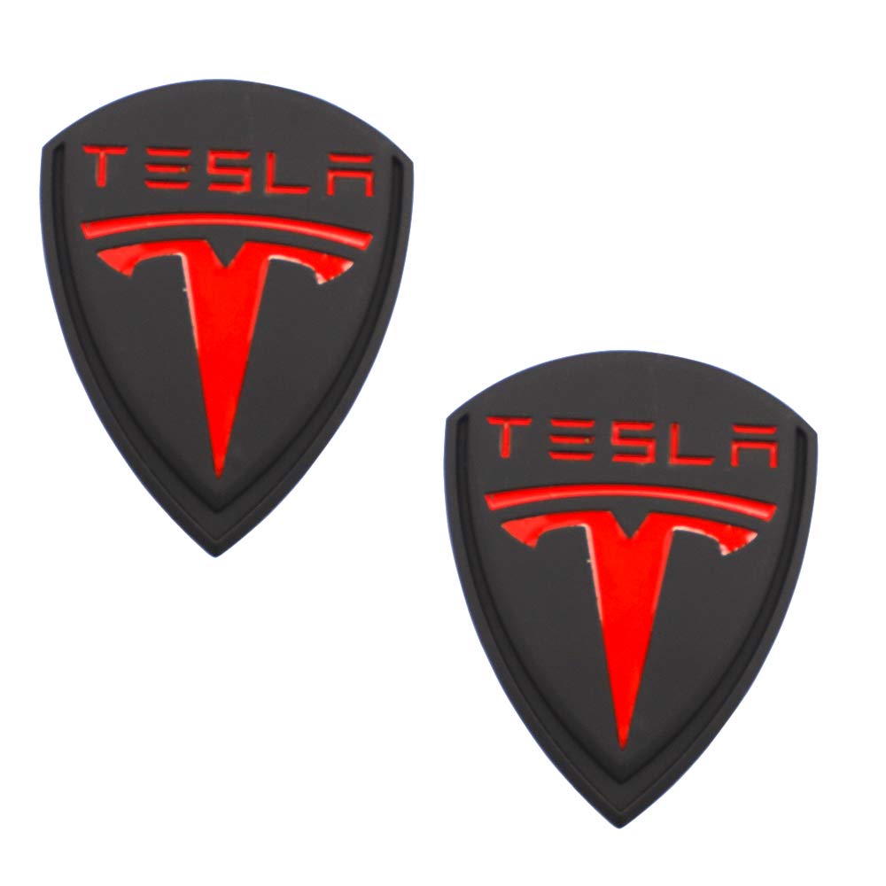 2Pcs 3D T Decorative Accessories T Emblem Badge Metal Cast Car Side Fender Rear Trunk Car Sticker Decal for Tesla Roadster Model S Model X Model 3 Tesla SUV (Black)