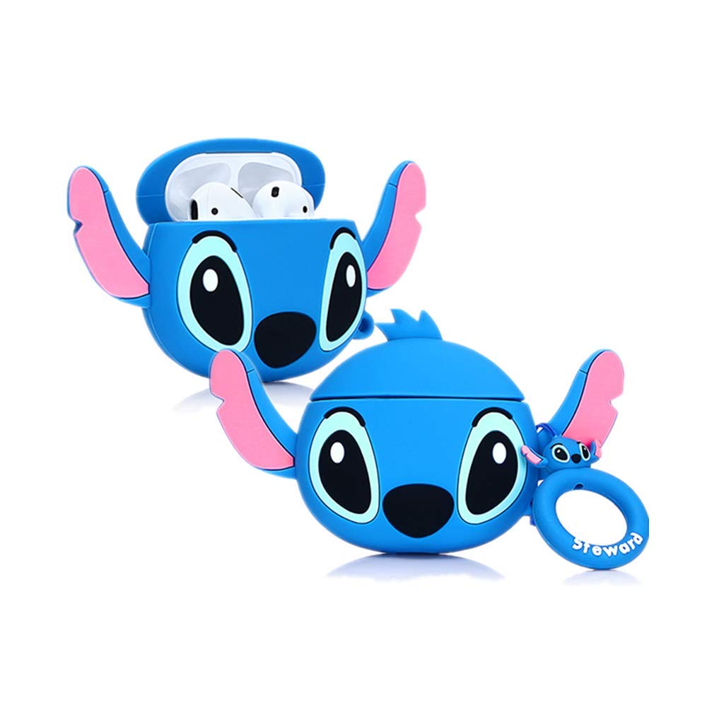 TAOCHEN Cartoon Case Compatible with AirPods 2 & 1 - Shockproof Protection Silicone Fun Design Cover [DNS Avatar Series] (Big Ear Stitch Blue)