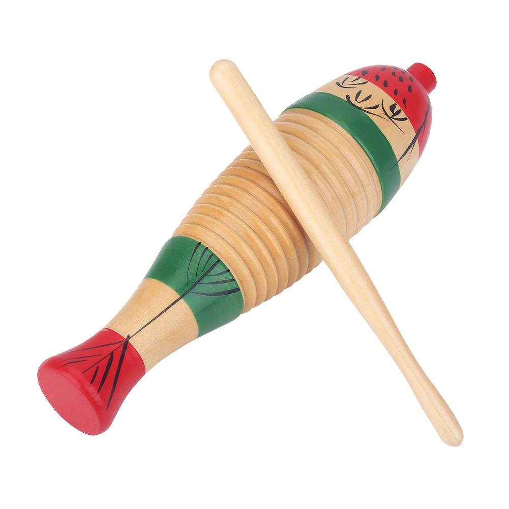 Jeankak Wood Guiro, Colorful Fish Shape Guiro Percussion Instrument Musical Percussion Instrument for Kids and Adults