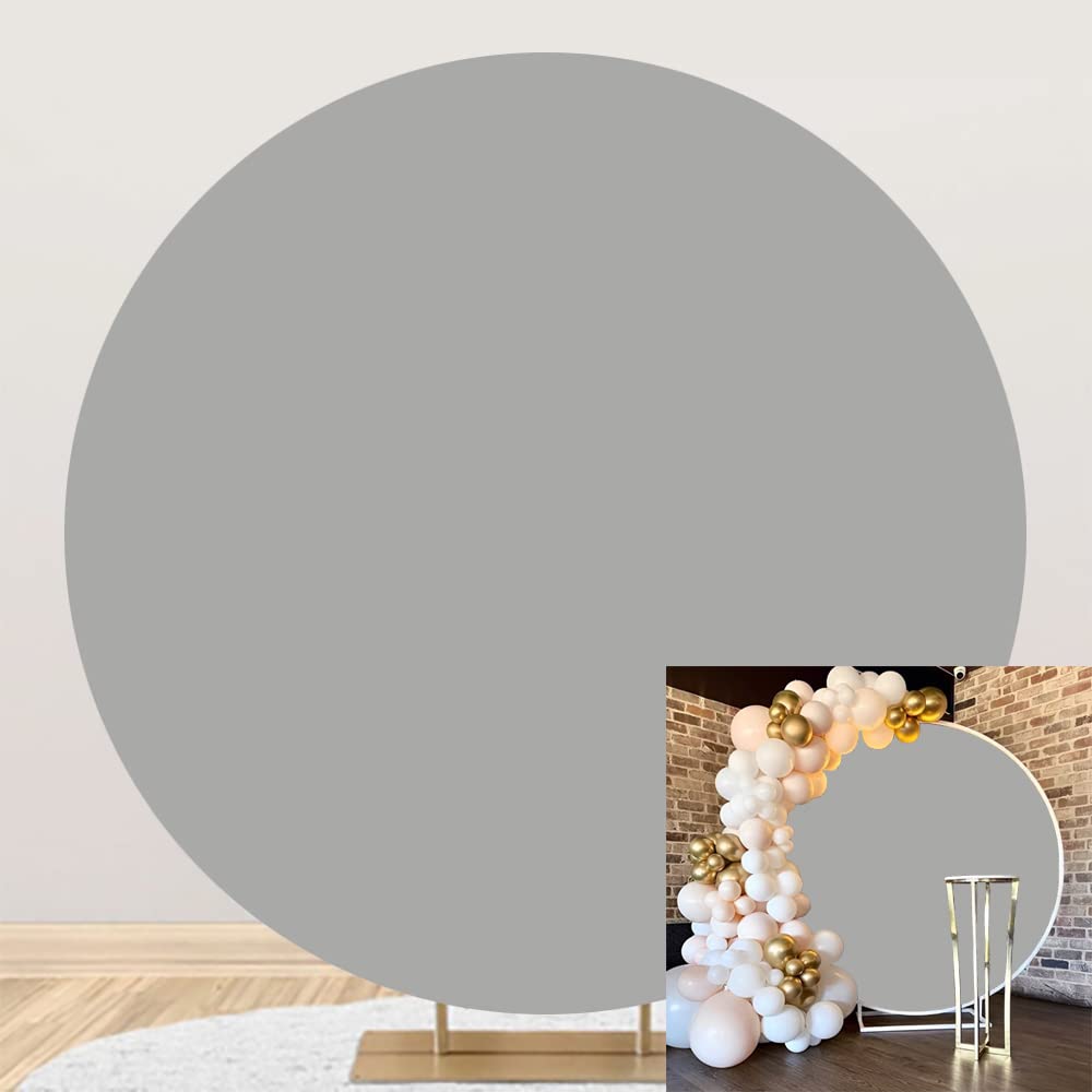 DORCEV 6x6ft Polyester Grey Round Backdrop Cover Solid Grey Birthday Party Backdrop Arch Stand Cover Grey Photography Background Circle Backdrop for Children Kids Adult Portrait Photo Studio Props