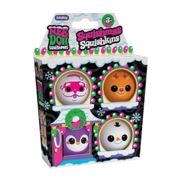 Schylling NeeDoh Squishmas Squishkins - Christmas Squeeze Toy - 4 Mini Groovy Globs - Ages 3 to Adult