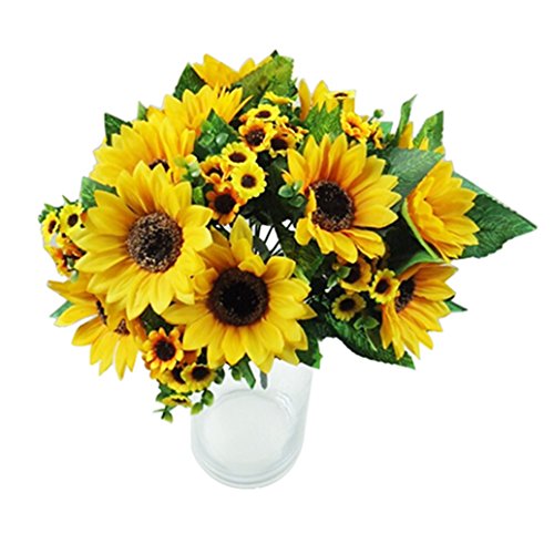 Acamifashion 1 Bouquet Artificial Silk Sunflower 7-Stems Flowers for Home Decoration Wedding Decor, Bride Holding Flowers Floral Decors