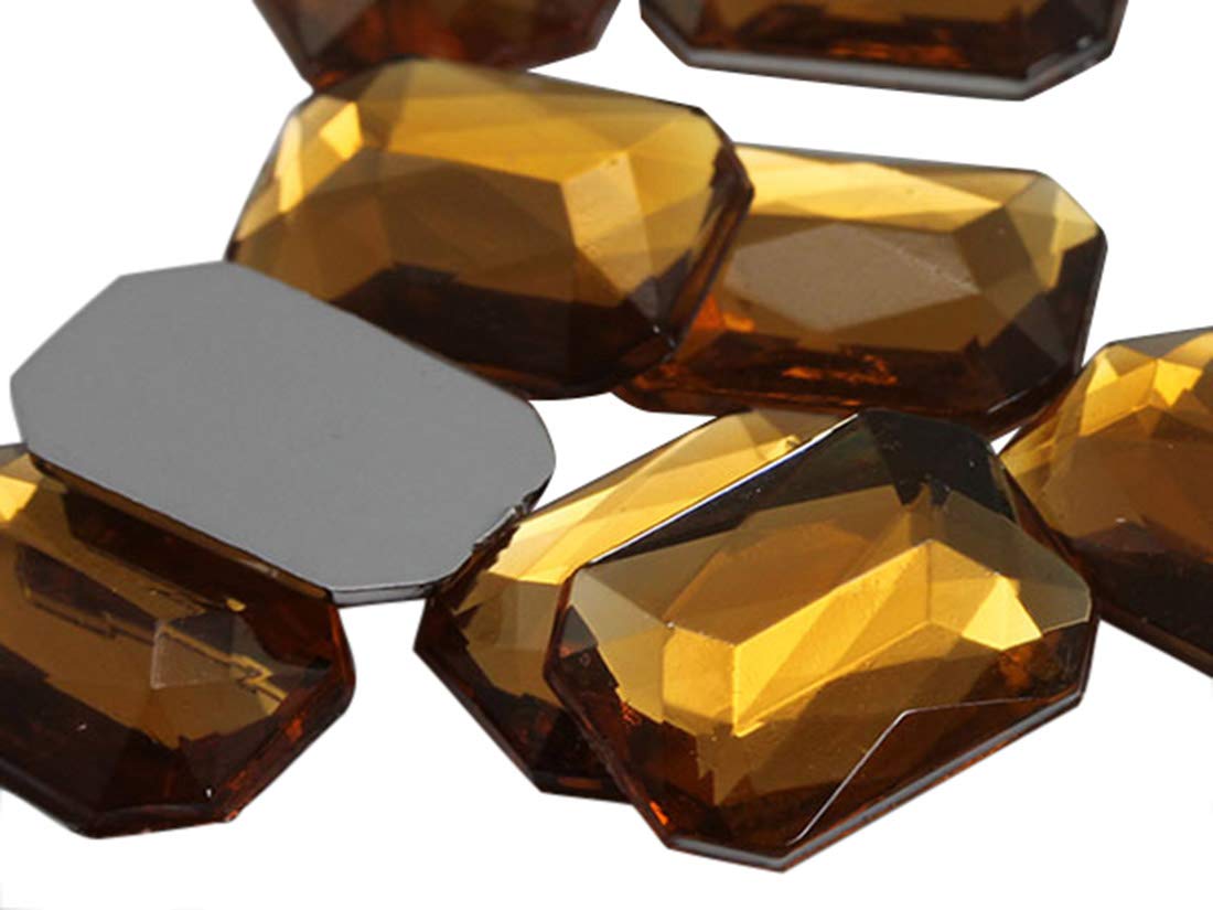 Allstarco 18x13mm Flat Back Octagon Acrylic Gemstones Pro Grade - 30 Pieces (Brown Smokey Topaz H131)