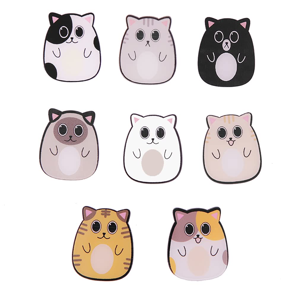 8 Pcs Different Breed Cartoon Cat with Different Expressions Badges Acrylic Lovely Brooch Pin for Girls Kids Clothes Bags Backpacks Hat Jacket Decoration Gift