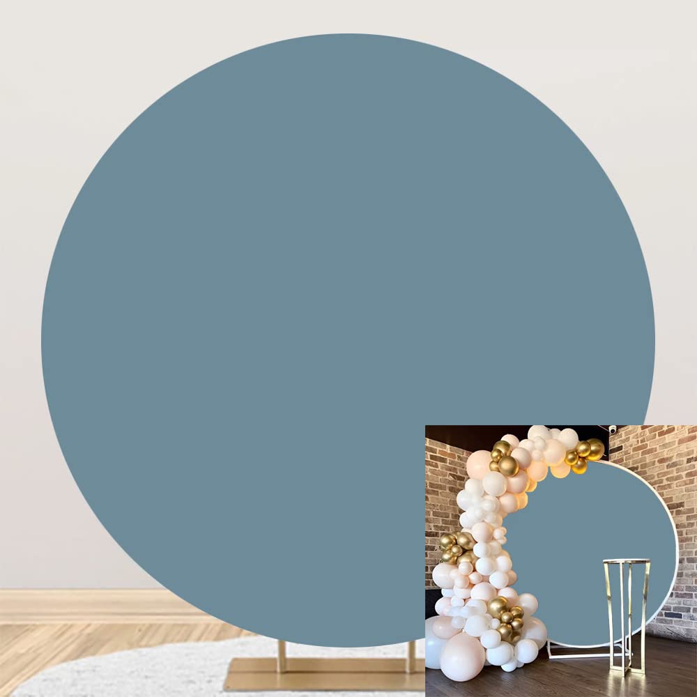 DORCEV 5x5ft Grey Blue Round Backdrop Cover Solid Blue Circle Birthday Party Photo Background Decor Blue Backdrop for Photography Kids Baby Shower Party Bridal Shower Wedding Party Decor