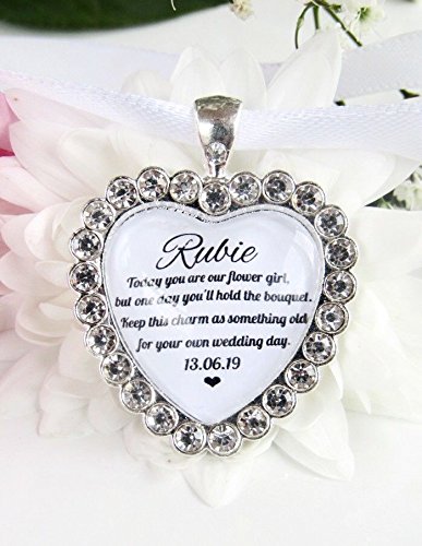 Rockshore AccessoriesFlower Girl Bridesmaid Maid of Honour Personalised Gifts Bouquet Charm Something Old Quote Diamante Heart Charm Gift