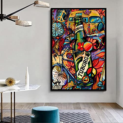 VERRE ART Printed Framed Canvas Painting for Home Decor Office Wall Studio Wall Living Room Decoration (45x60inch Black Floater) - Tuborg