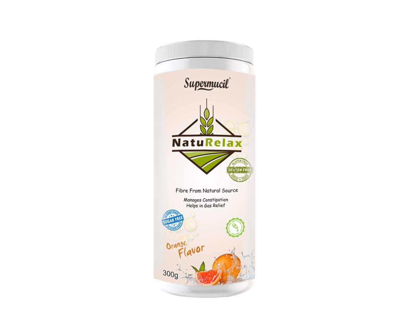 SUPERMUCIL NatuRelax Isabgol (Psyllium Husk) Fibre Supplement: Orange Flavor: Sugar Free 300gm