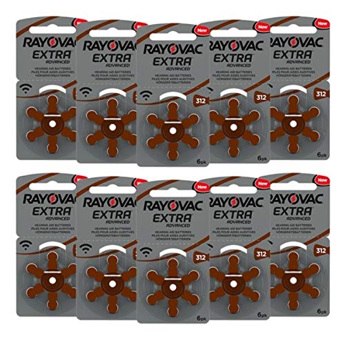 60 x Rayovac Extra Advanced Hearing Aid Batteries Size 312