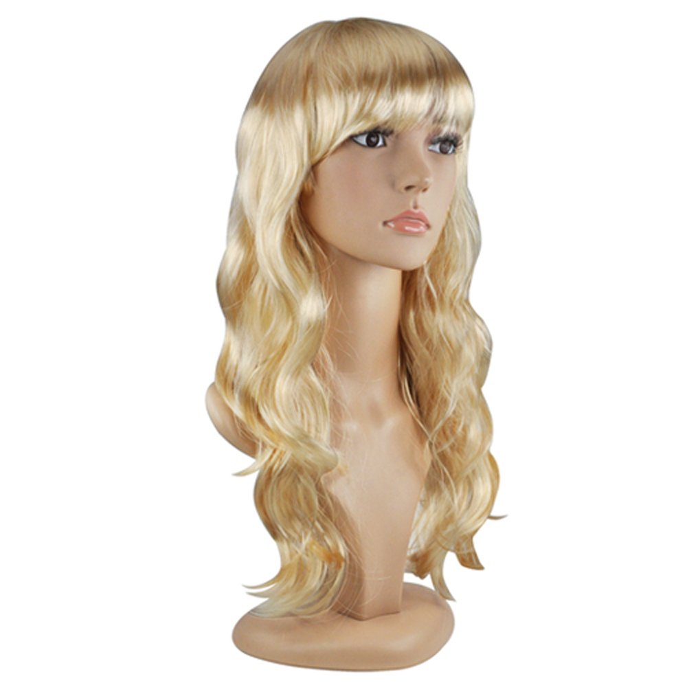 TRIXES Bombshell Wig - 20" Natural Looking Long Wavy Hair with Fringe - Costume Party Cosplay Halloween Fancy Dress (Blonde)