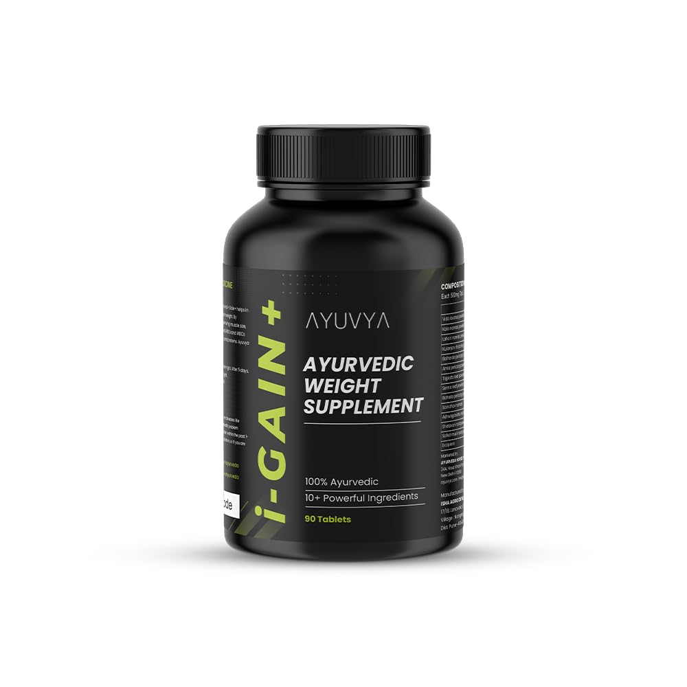 Ayuvya i-Gain+ 90 Tablets | New & Improved Formula | Ayurvedic Weight Gainer for Digestion & Muscle Mass | 100% Natural for Men & Women