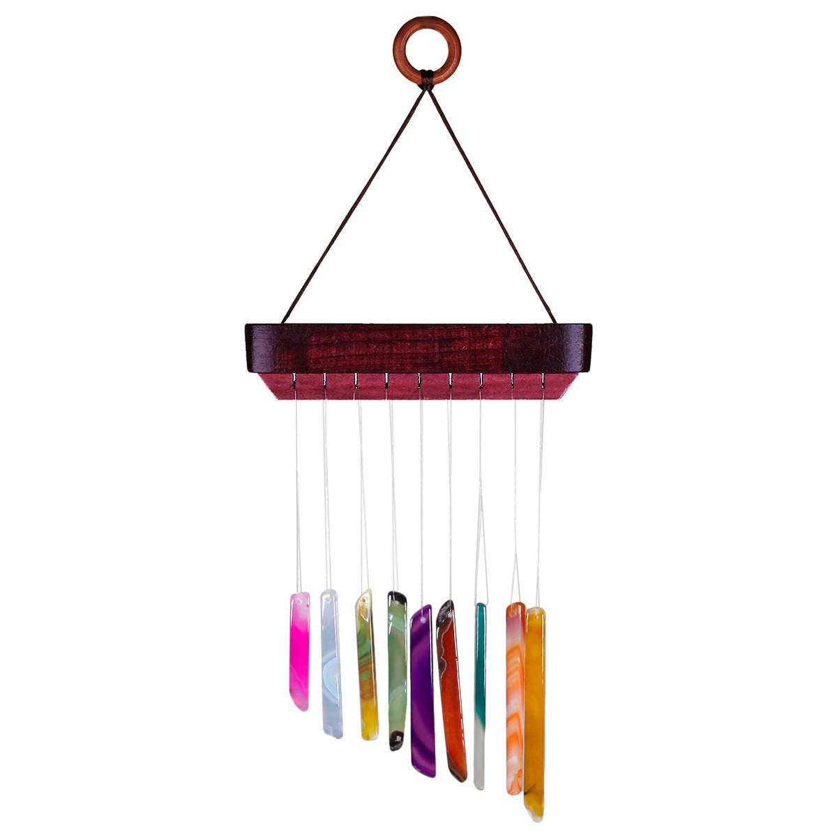 SUNYIK Handmade Natural Agate Stick Wind Chime for Garden Home Decor Window Ornament, Rainbow, 11-13 Inches