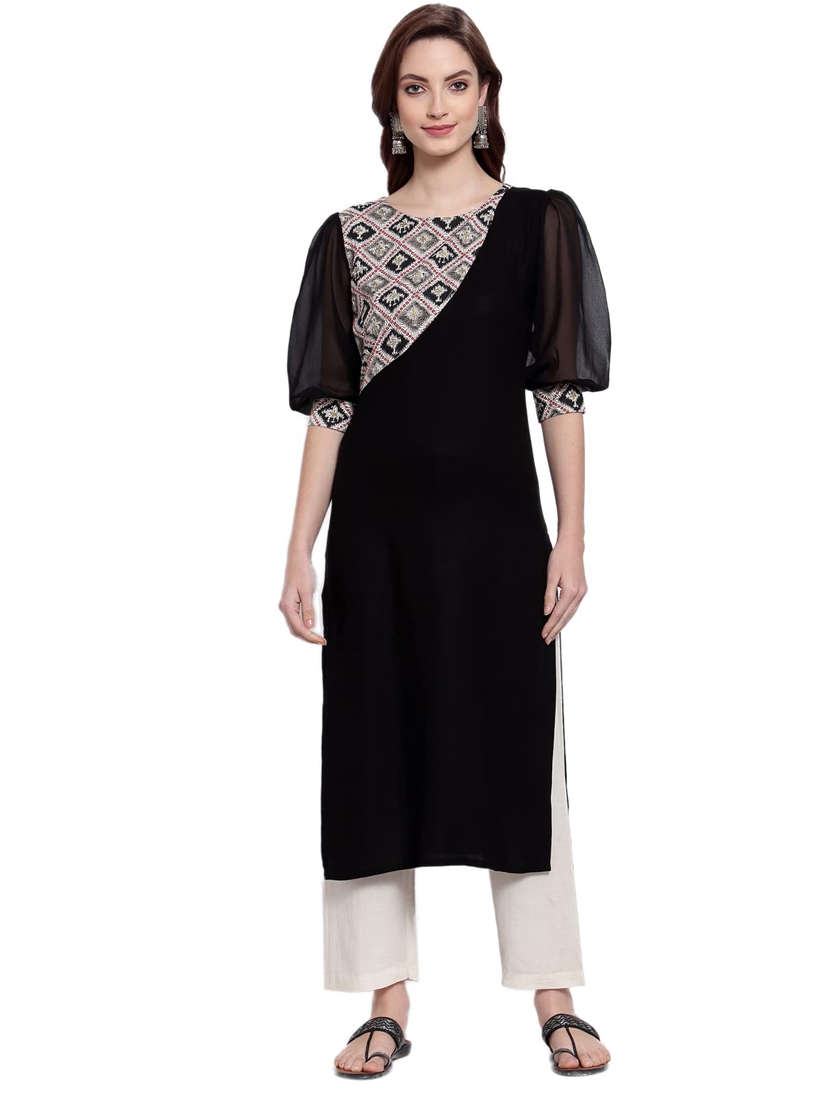 SanisaWomen's Rayon Overall Kurta, Black, 40