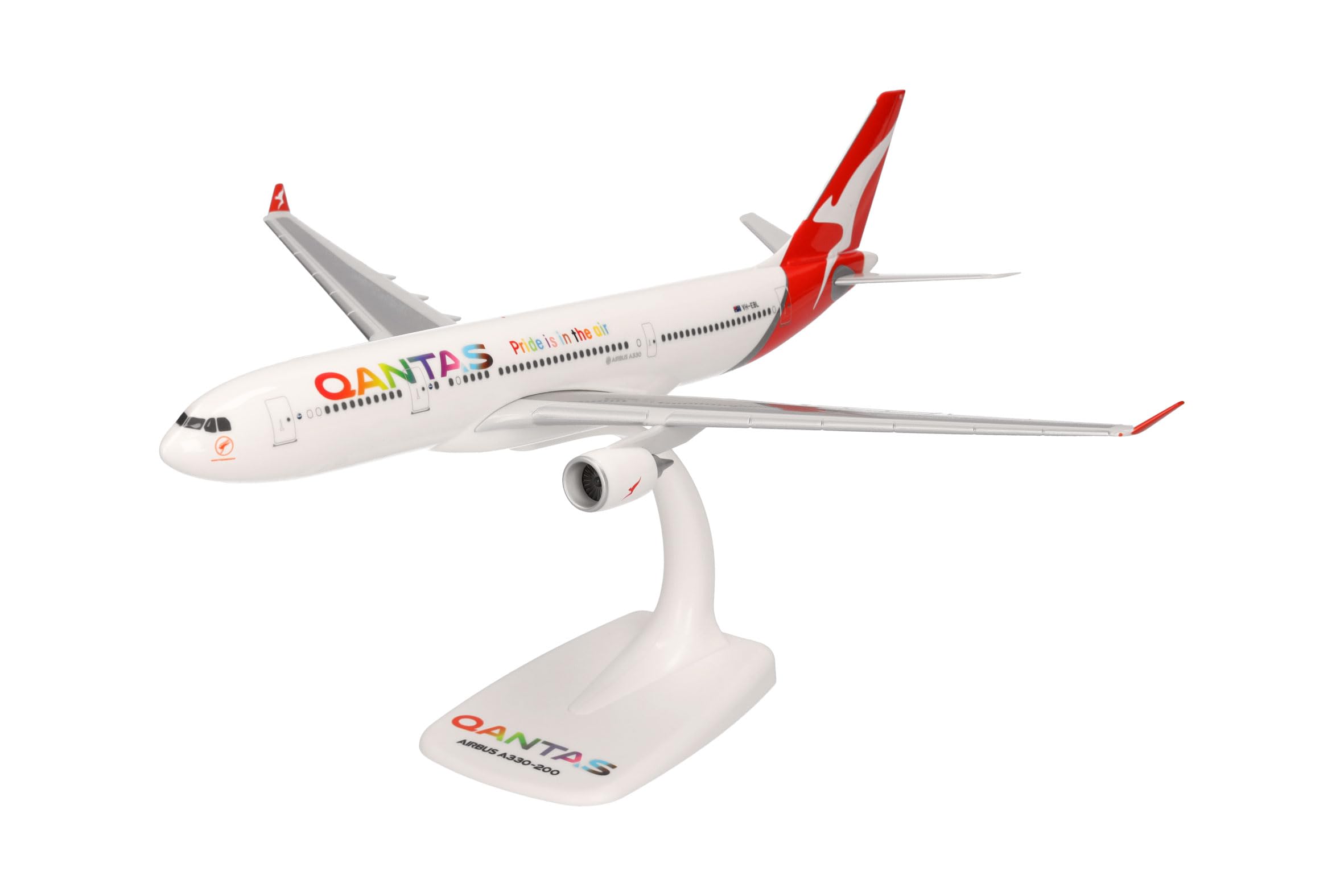 HerpaSnap-fit airplane model Qantas Airbus A330-200 "Pride is in the Air" on scale of 1:200, plastic miniature with pedastal, model building, collectors edition