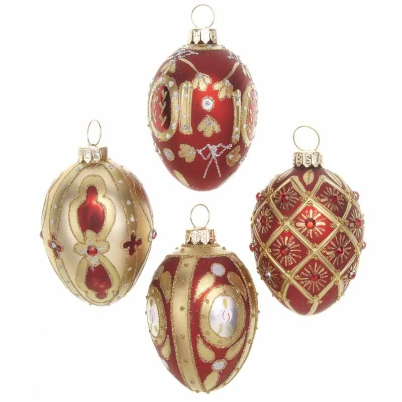 Heaven Sends Red & Gold Oval Glass Bauble Decorations Set of 4