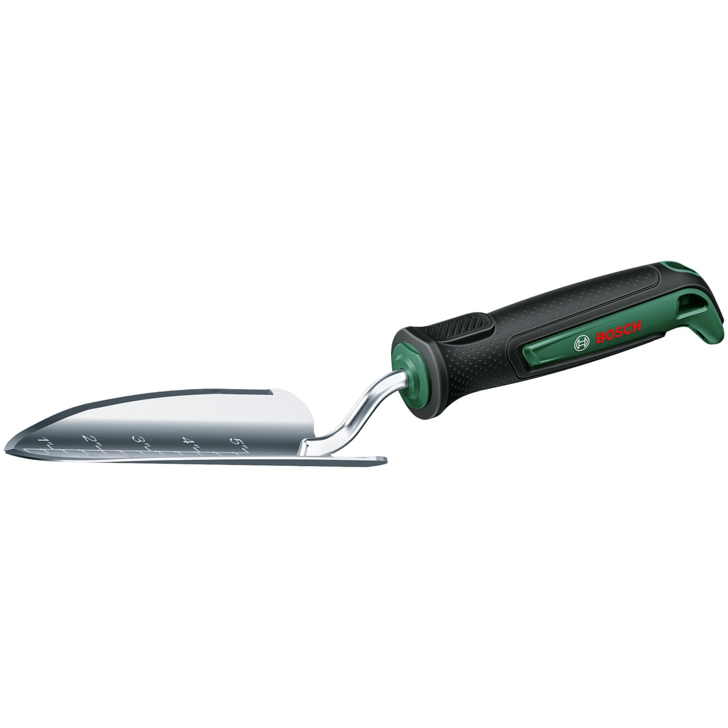 BOSCHGarden Hand Tool Planting Trowel (Planting and Transplanting Seedlings, Measuring the Planting Depth for Flower Bulbs, Robust, Stainless Steel, Soft Grip Handle, Ergonomic)