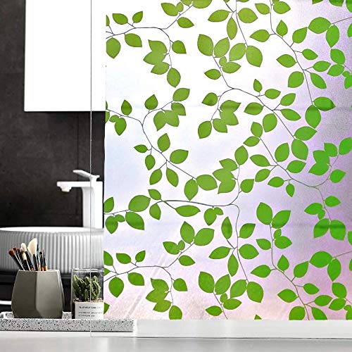 DEEPLITE 3D Printed Window Privacy Sticker Glass Self Adhesive Decorative for Bathroom/Door Window/ Heat Control/ Sidelight/ Anti UV ( Green Leaf,2 x 4 Feet)