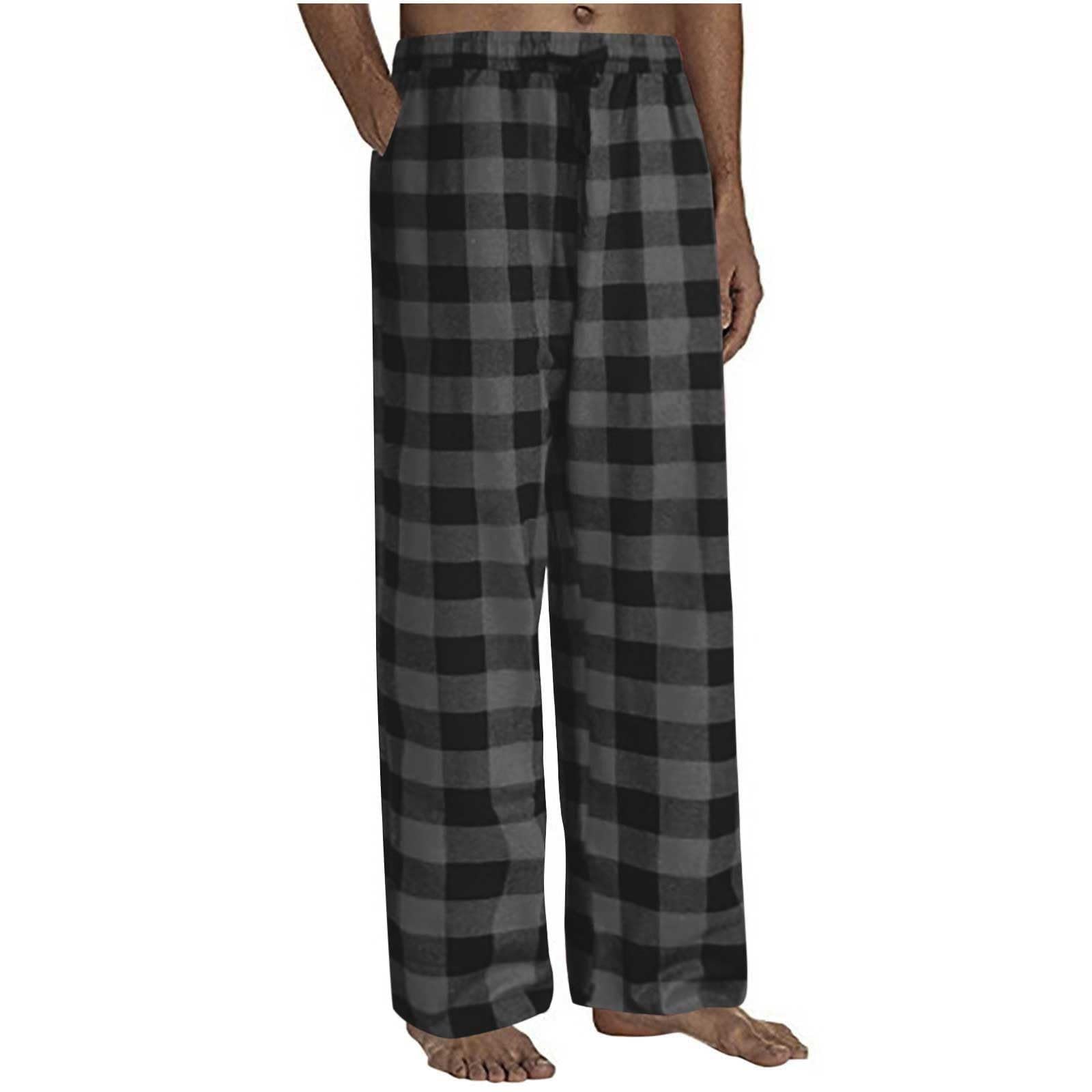 WENKOMG1Mens Pajama Pants 100% Cotton Buffalo Plaid Sleepwear Straight Leg Casual Lounge Pants Lightweight Pj Bottoms