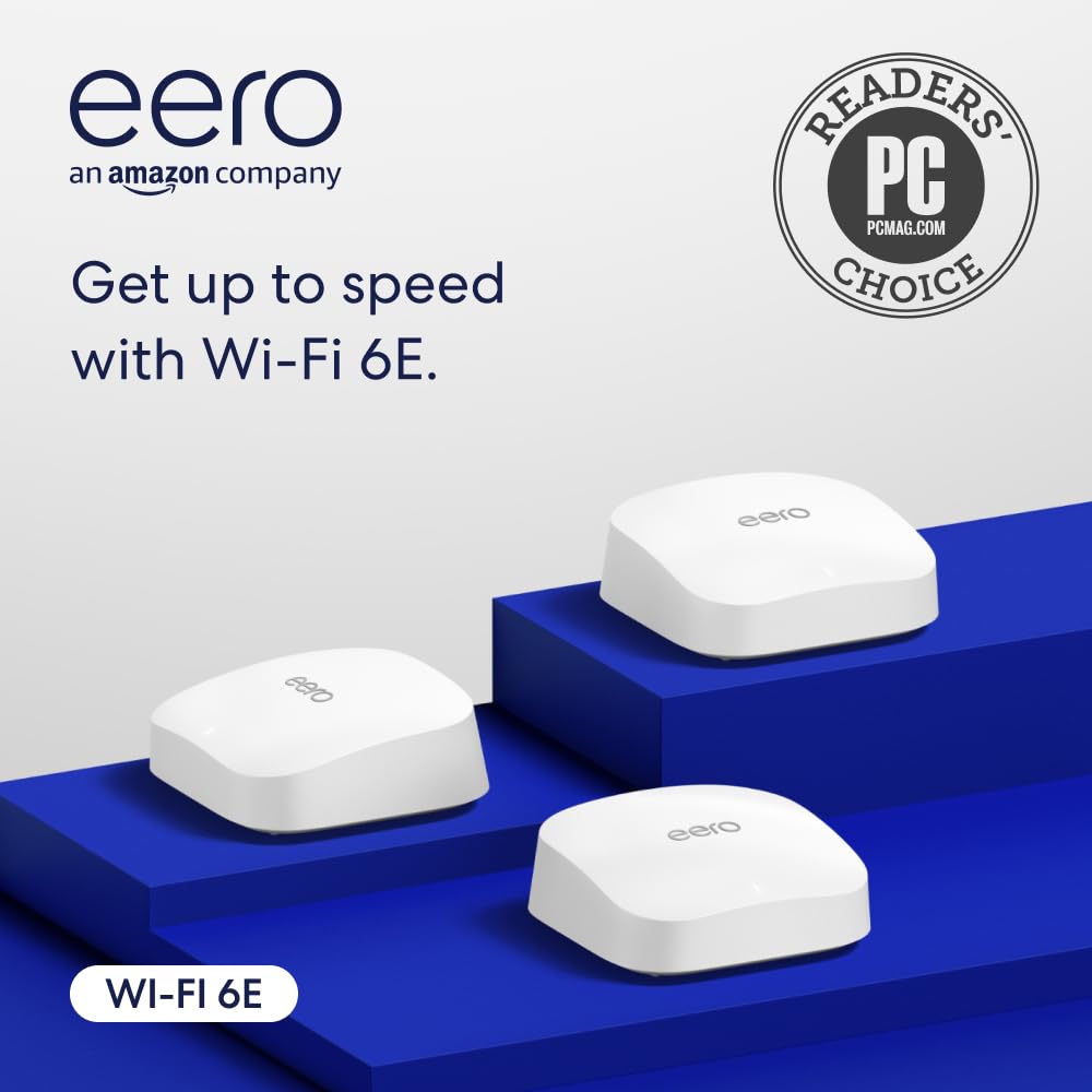 Amazon eero Pro 6E mesh Wi-Fi router | 2.5 Gbps Ethernet | Coverage up to 560 m2 | Connect 100+ devices | Ideal for streaming, working, and gaming | 3-Pack | 2022 release