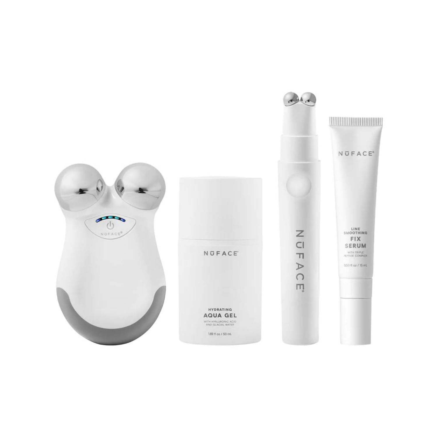 NuFACE Mini and FIX FDA Cleared Microcurrent Device Starter Kits - FDA Cleared Face Sculpting + Line Smoothing Gift Set for Contouring & Blurring Fine Lines - Aqua Gel & FIX Serum