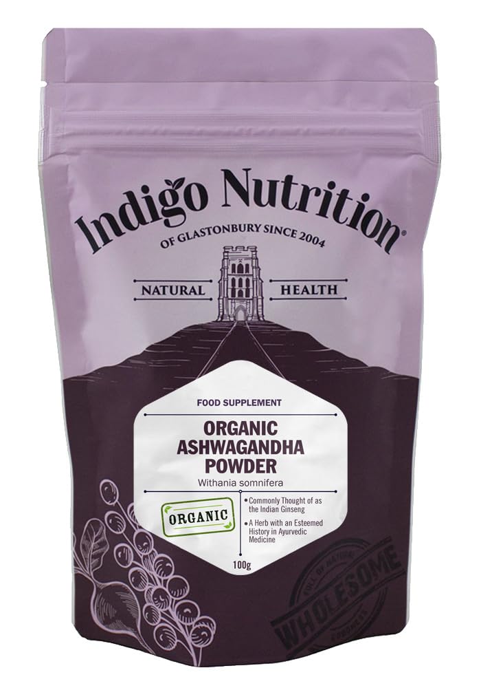 Indigo Herbs Organic Raw Ashwagandha Powder 100g | Adaptogen | Natural Sleep Aid | Withania somnifera | Vegan & GMO-Free