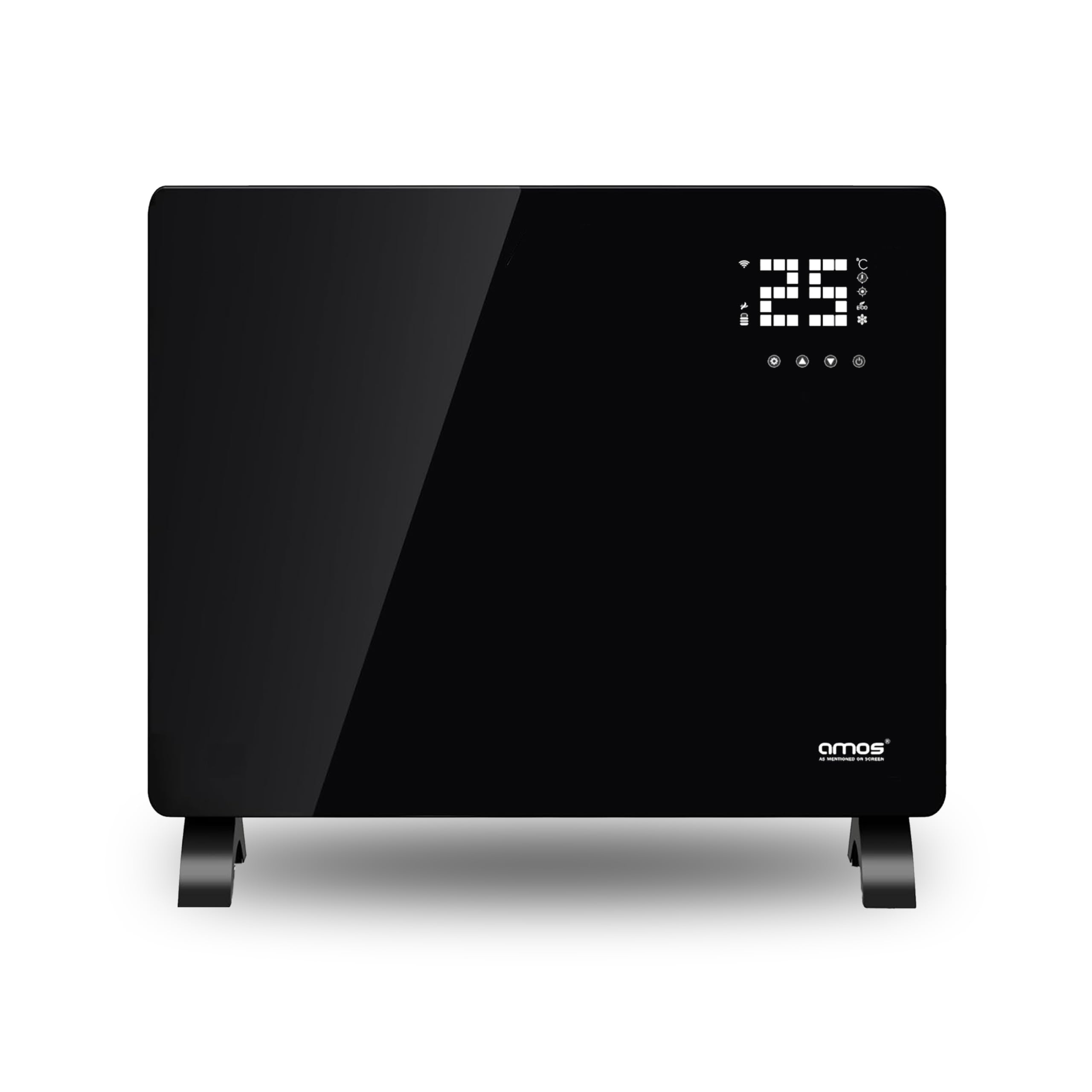 AMOS Electric Glass Panel Heater 1000W Smart WiFi Enabled, Digital Display, Timer & Thermostat Freestanding or Wall Mounted Black