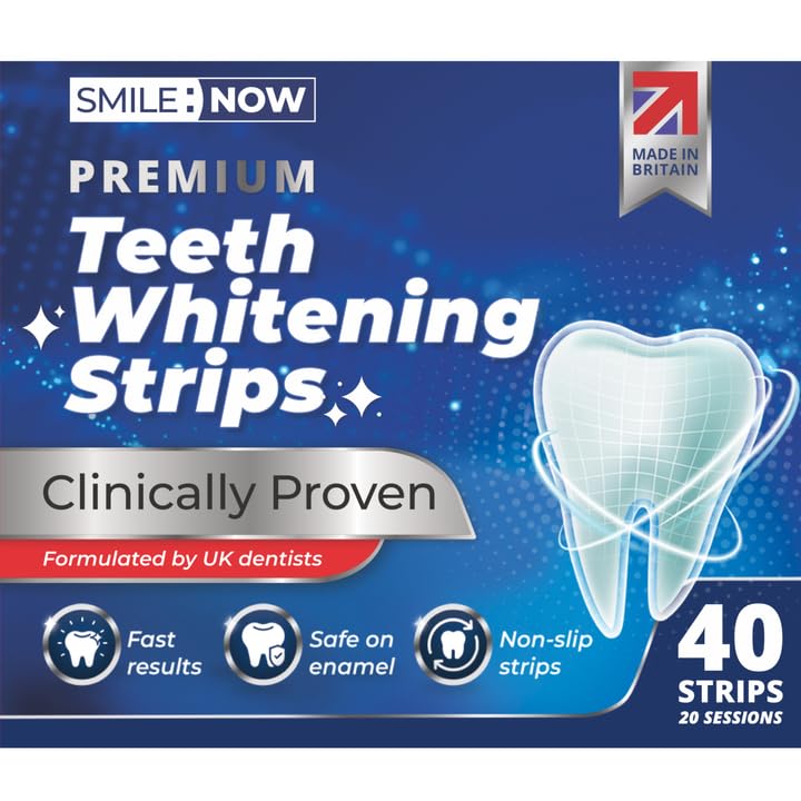 Teeth Whitening Strips - 20 Pap Teeth Whitener Sessions - Made in The UK - Non-Sensitive 40 Peroxide Free Strips - Enamel Safe by SMILE:NOW