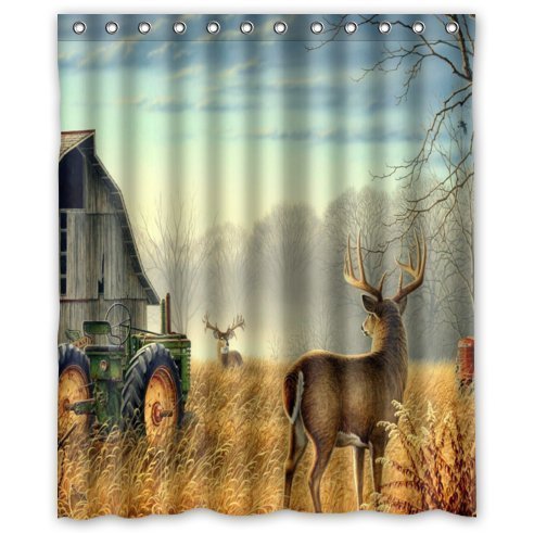 DREAMOO Cool Old Tractor and Cute Deer Waterproof Fabric Polyester Bath Curtain Bathroom Decor Shower Curtain