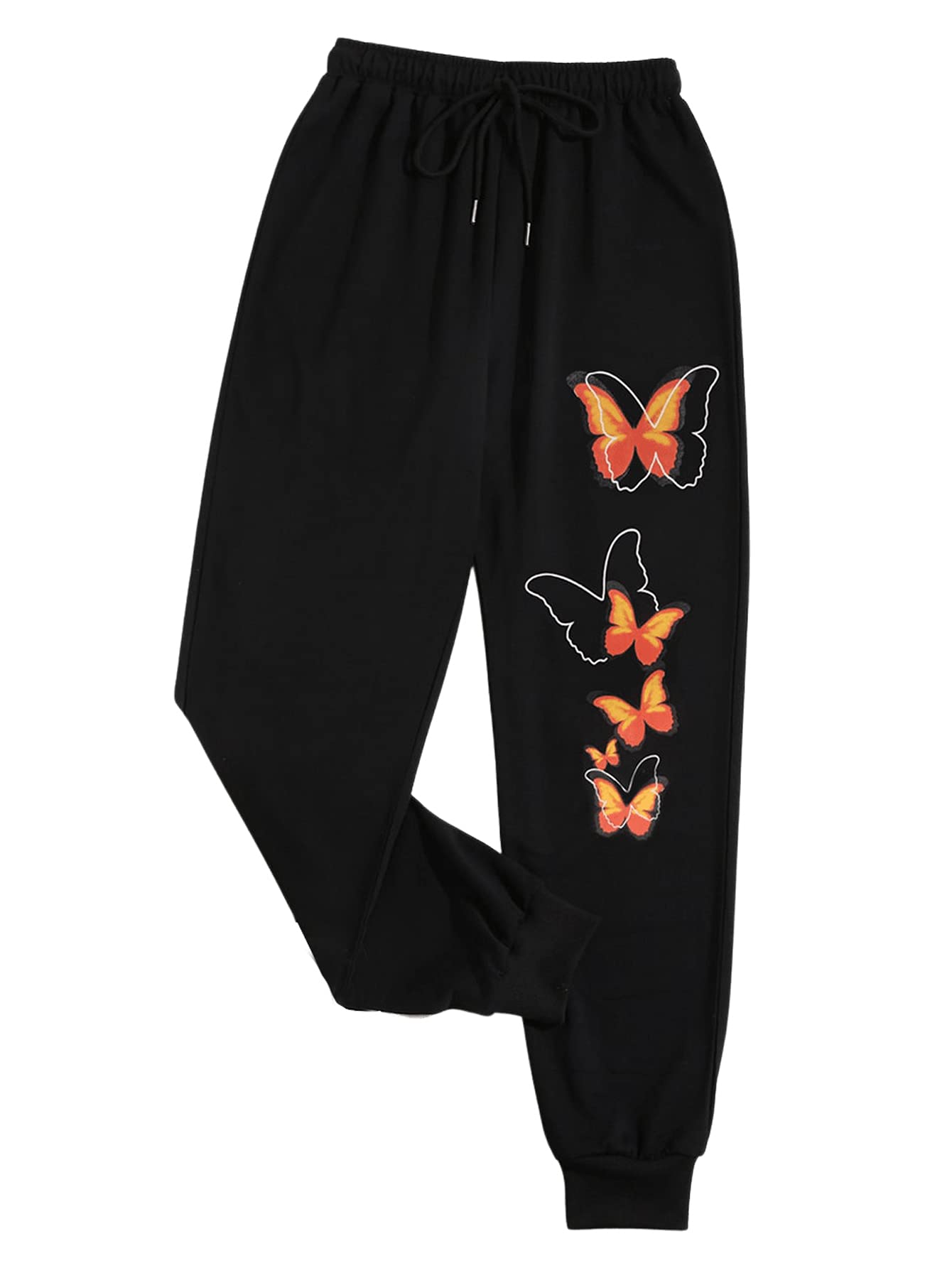 SOLY HUXWomen's Butterfly Print Drawstring High Waisted Sweatpants Joggers Pants