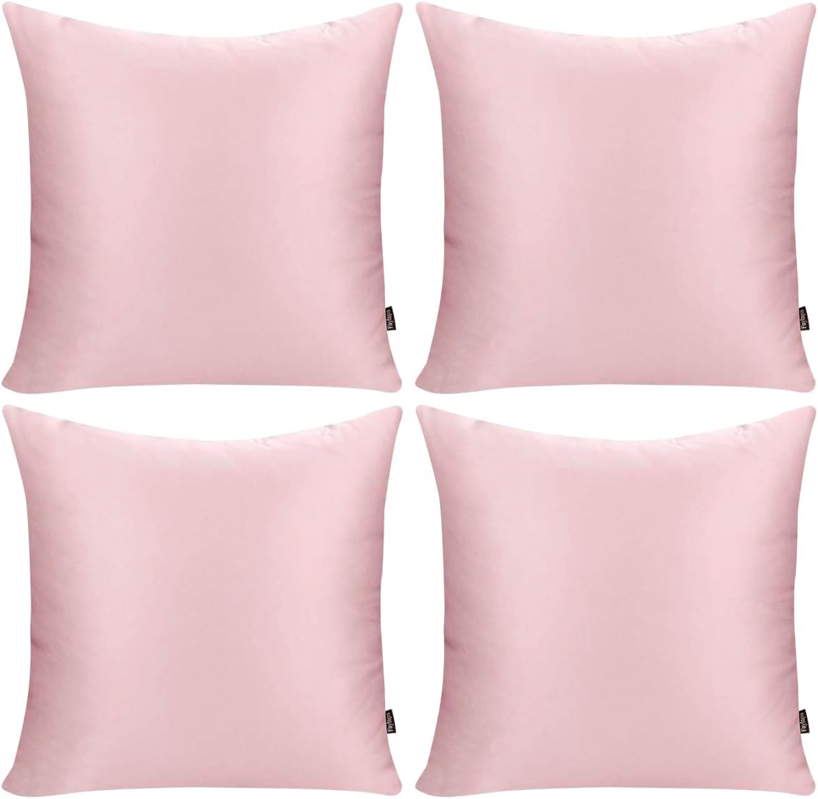 Faylapa4 Pack Satin Throw Pillow Cases,Baby Pink Heavy Silk Satin Decorative Pillow Covers Solid Dyed Soft Pillow Cover Home Decor,20" x 20"(Case ONLY)