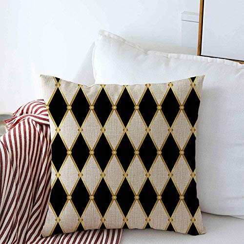 Throw Pillow Covers Circus Harlequin Rhomboids Grid Geometry Style Pattern Paper White Design Joker Vintage Textures Linen Square Pillow Cases for Couch Car Bedroom Decorative 20x20 Inch