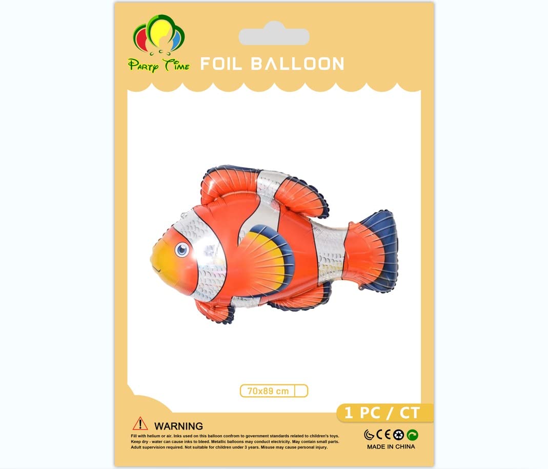 PARTY TIME - 1 Piece Ocean Animals Foil Balloon Orange Finding Nemo Fish Sea Creatures Mylar Balloons for Ocean Theme Birthday Baby Shower Party Decoration Supplies (70x89cm.)