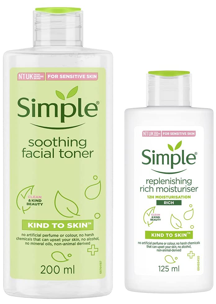 Simple Kind To Skin Soothing Facial Toner 200 Ml & Kind To Skin Replenishing Rich Moisturiser 125 Ml