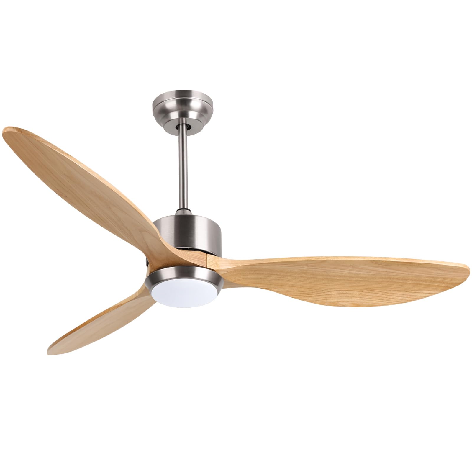 Ovlaim Wood Ceiling Fan 52 Inch with LED Light & Remote Control, 3 Reversible Natural Timber Blades 6 Speeds, 3 Color Temperature Changeable, Quiet DC Motor for Living Room, Bedroom - Silver/Burlywood