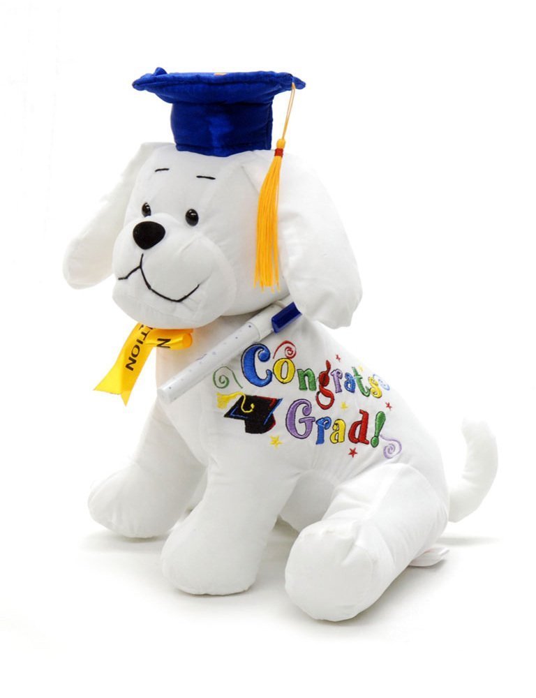 PaPiJoJoPaPiJoJo Graduation Autograph Stuffed Dog with Pen, Blue Hat - Congrats Grad! 10.5"