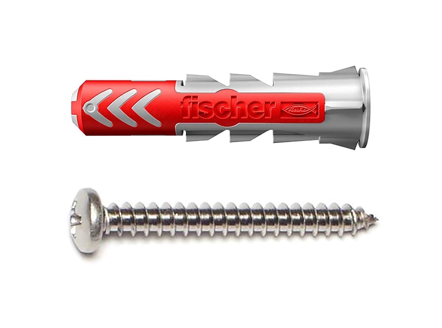 fischer DuoPower 5/16" x 1-5/8" S PH, 50 Plugs & 50 Screws, Powerful Universal Plug with Intelligent 2-Component Technology for Fastenings in Concrete, Bricks, Drywall, Chipboard, etc