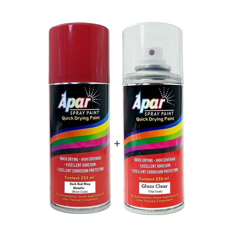 APAR Automotive Spray Paint Dark Red Mica Metallic (RC Colour Name) + GC Compatible for Toyota Avanza, Land Cruiser, Innova Crysta and Rush Cars -225 ml (Pack of 2-Pcs)