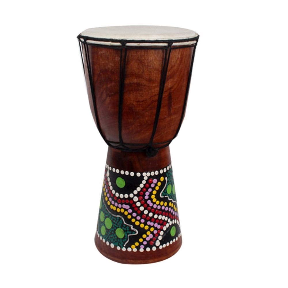 Decdeal 6in African Djembe Drum Hand-Carved Solid-Wood Goat-Skin Traditional African Musical Instrument