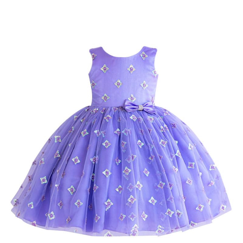 Stanwells Kids Baby Girls Birthday Frock Net Flared Ruffle Pattern Dress Sleeveless Beautiful Hand Sequins Embroidery Flower Front Knee Length Baby Girl Frock