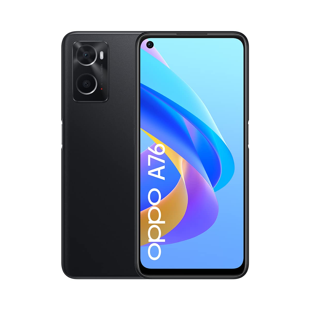 OPPO A76 Smartphone, Qualcomm Snapdragon 680, 90Hz screen, 13MP+2MP rear camera, 8MP front camera, RAM 4GB + ROM 128GB, 5000mAh 33W Supervooc, (UK Version), Black, 6.56“