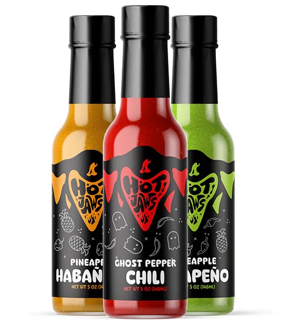 Hot Jaws All-Natural Hot Sauce - Balanced Sweetness with Gentle Heat - Crafted with Locally Sourced Ingredients - No Artificial Ingredients or Added Sugars (Trio Variety, 5oz (Pack of 3))