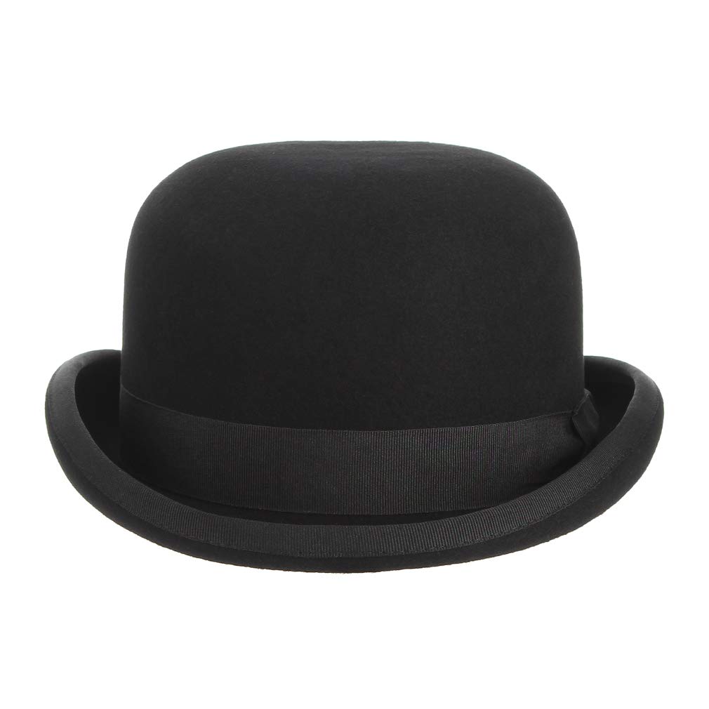 EOZY Mens 100% Wool Black Bowler Derby Hat Satin Lined Fedora Party Costume Hat, Black, 7 3/8