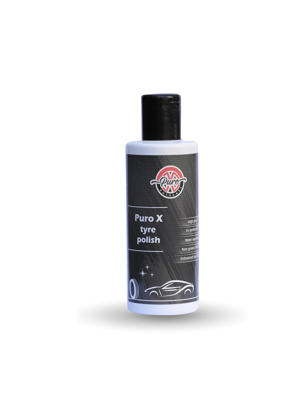 Puro X Tyre Polish - High-Gloss Shine & Protection for All Tire Types, 200ml + 1 Sponge applicator.