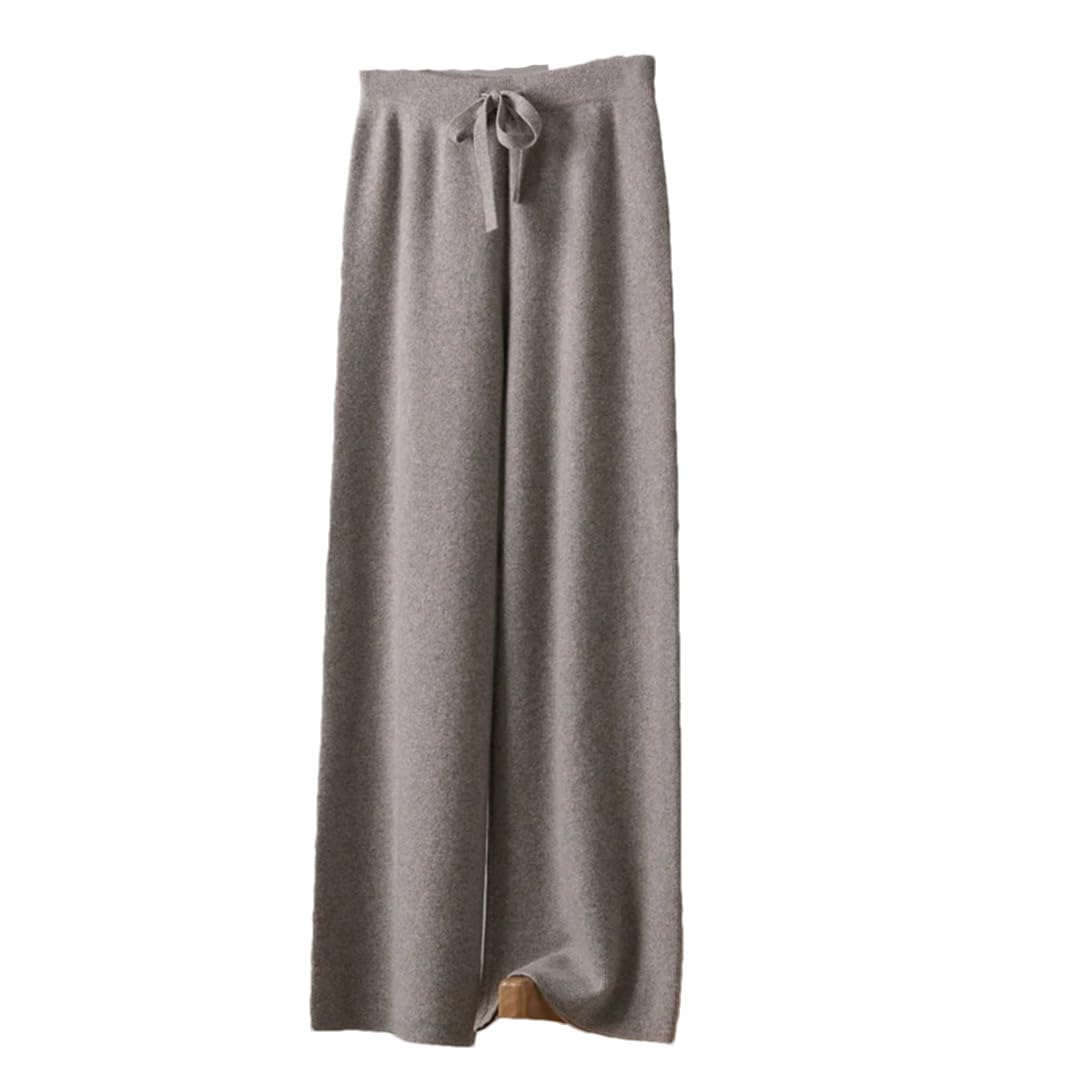 Womens Drawstring Wide-Leg Pants 100% Merino Wool Knitwear Warm Soft Basic Knitting Trousers