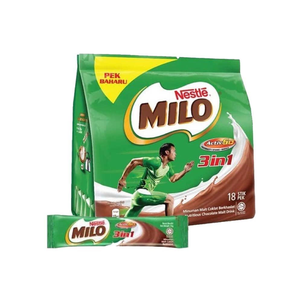 Nestle Milo Activ Go 3 in 1 Chocolate Malt Drink Bag, 18 X 33g, 594g (Imported)