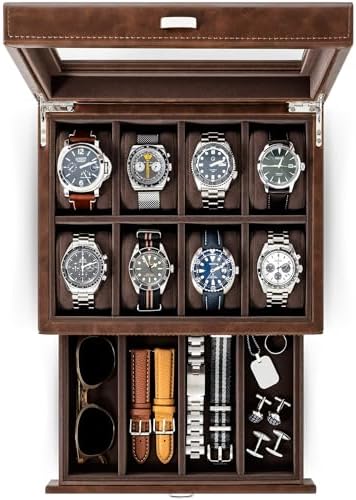 TAWBURY 8 Slot Watch Box with Drawer – Premium Watch Storage Case for Men | Faux Leather Watch Box and Storage Valet | Wrist Watch Display Case for Men | 8 Watch Case for Men